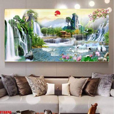 Tải file tranh gốc Tranh sơn thủy thác nước PT6890 chất lượng cao