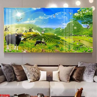 File in lụa Tranh sơn thủy thác nước PT6905 (hoa văn) Tranh sơn thủy thác nước PT6905