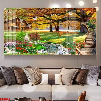 File in trần Tranh sơn thủy thác nước PT6914 (file gốc) hoa văn 3D