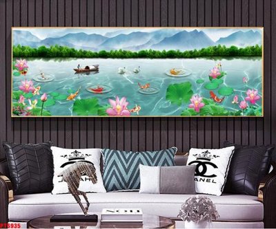 File gốc Tranh sơn thủy thác nước PT6935 (in ấn) màu sắc trung thực