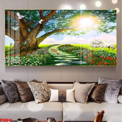 Tải file gốc Tranh sơn thủy thác nước PT6942 (in khổ lớn) không vỡ