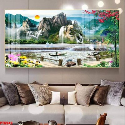 File ảnh Tranh sơn thủy thác nước PT6943 (gốc) in backdrop sự kiện