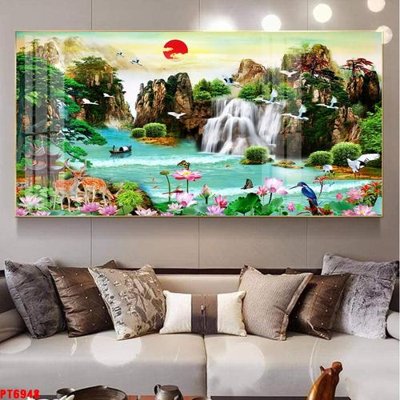 File in trần Tranh sơn thủy thác nước PT6948 (file gốc) xuyên sáng