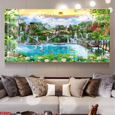 File in trần Tranh sơn thủy thác nước PT6961 (bản gốc) hoa văn