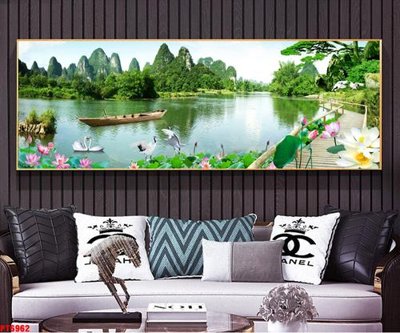 File ảnh Tranh sơn thủy thác nước PT6962 (gốc) in biển hiệu