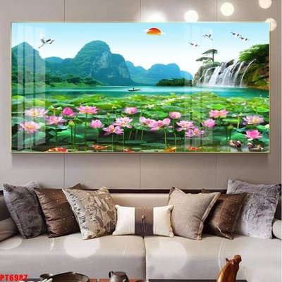 Tải file Tranh sơn thủy thác nước PT6987 (gốc) in tranh tráng gương