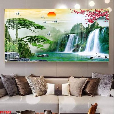 File tranh gốc Tranh sơn thủy thác nước PT7007 (sắc nét từng chi tiết)