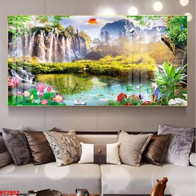 File gốc in ấn Tranh sơn thủy thác nước PT7027 độ phân giải cao