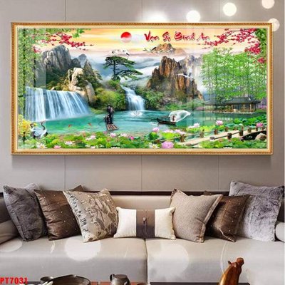 Tải file gốc Tranh sơn thủy thác nước PT7031 (in khổ lớn) không mờ