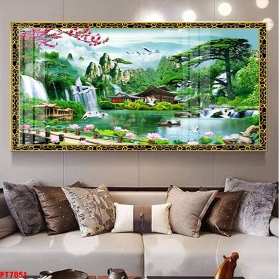 File ảnh Tranh sơn thủy thác nước PT7051 (gốc) in decal dán tường