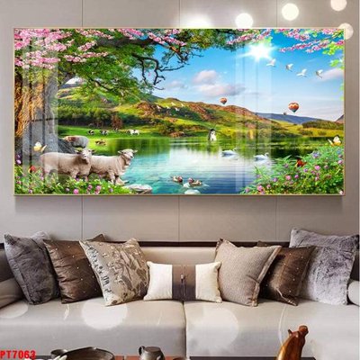 File ảnh Tranh sơn thủy thác nước PT7063 (gốc) in decal dán tường