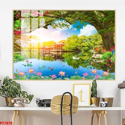 File tranh ảnh gốc Tranh sơn thủy thác nước PT7070 dùng cho in khổ lớn