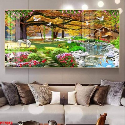 File ảnh Tranh sơn thủy thác nước PT7083 (gốc) in decal dán tường