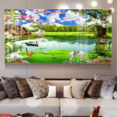 File tranh Tranh sơn thủy thác nước PT7084 (bản gốc) in lụa 5D