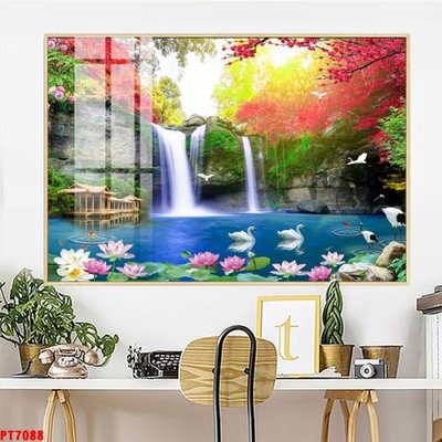 Download file Tranh sơn thủy thác nước PT7088 (gốc) in mica đèn LED