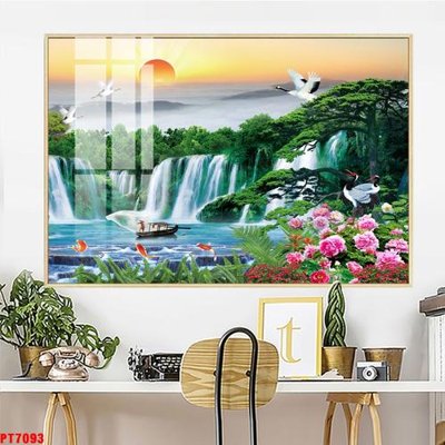 File gốc Tranh sơn thủy thác nước PT7093 (in tráng gương) ốp tường