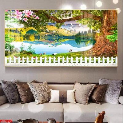 File gốc Tranh sơn thủy thác nước PT7095 (in lụa) cao cấp