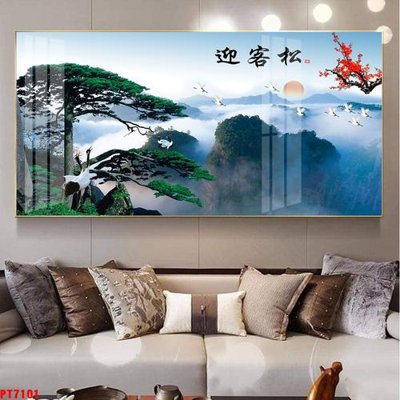 File tranh Tranh sơn thủy thác nước PT7101 (gốc) in trên kính