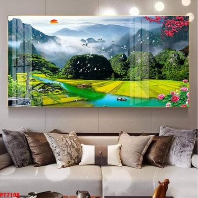 File gốc Tranh sơn thủy thác nước PT7105 (in 3D) nghệ thuật