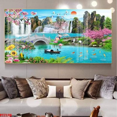 File ảnh Tranh sơn thủy thác nước PT7120 (gốc) in backdrop sự kiện