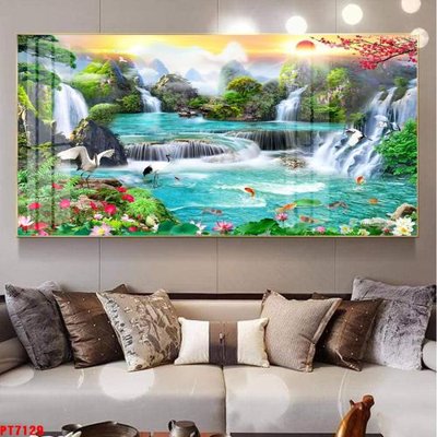 File in trần Tranh sơn thủy thác nước PT7129 (bản gốc) 5D