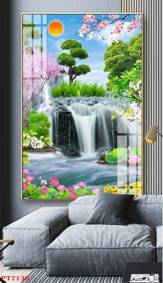 File tranh quảng cáo Tranh sơn thủy thác nước PT7136 (file gốc) chuyên nghiệp