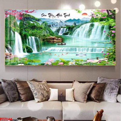 Mua file gốc Tranh sơn thủy thác nước PT7144 (chất lượng) tại Filetranh.com