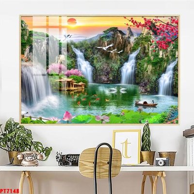 File gốc Tranh sơn thủy thác nước PT7148 (ảnh rõ nét) để in