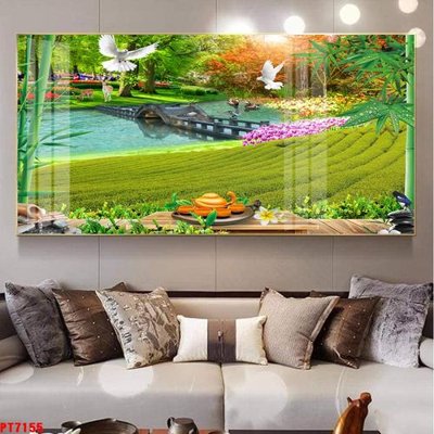 Ảnh mô tả file gốc in mica Tranh sơn thủy thác nước PT7155