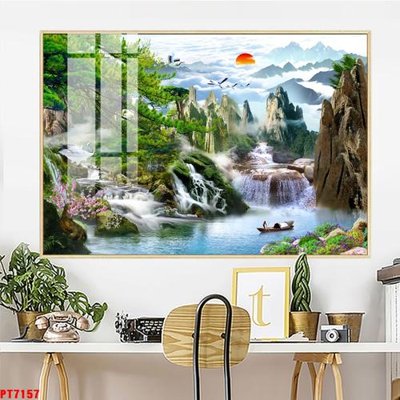 File PSD Tranh sơn thủy thác nước PT7157 (bản gốc) dễ dàng edit