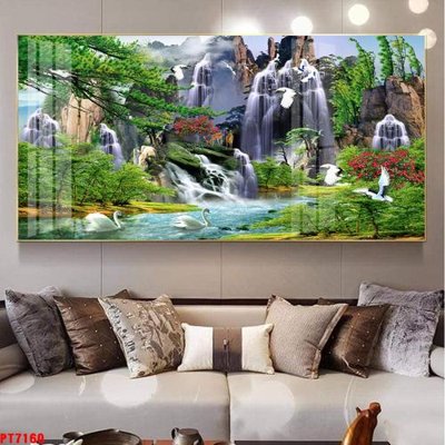 File tranh trang trí Tranh sơn thủy thác nước PT7160 (tải file gốc)