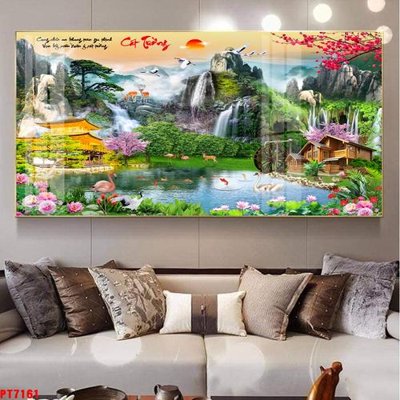 File in mica Tranh sơn thủy thác nước PT7161 (ảnh gốc) đẹp