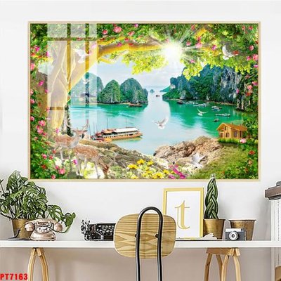 Ảnh gốc Tranh sơn thủy thác nước PT7163 (độ nét cao) in tráng gương