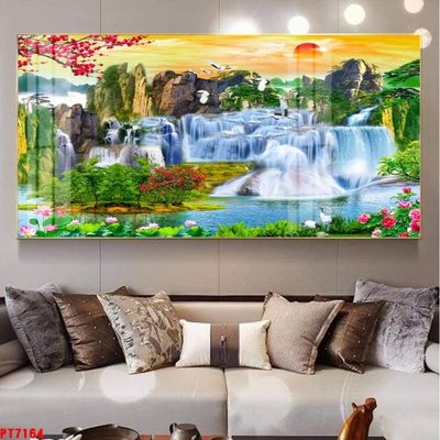 Tải file gốc Tranh sơn thủy thác nước PT7164 (in khổ lớn) không vỡ