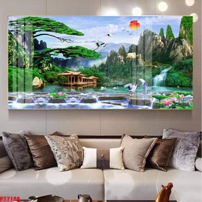 Tải file Tranh sơn thủy thác nước PT7166 (gốc) làm tranh treo tường