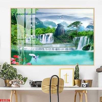 File gốc Tranh sơn thủy thác nước PT7176 (in tráng gương) nghệ thuật