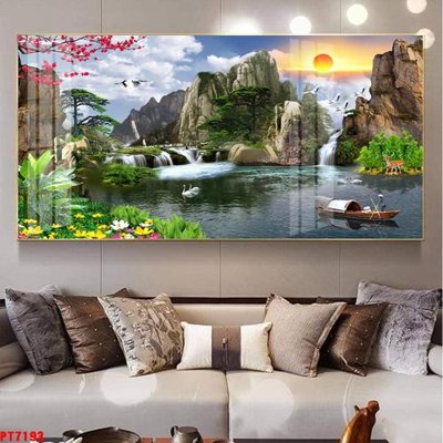 Ảnh gốc file in lụa Tranh sơn thủy thác nước PT7193 chi tiết