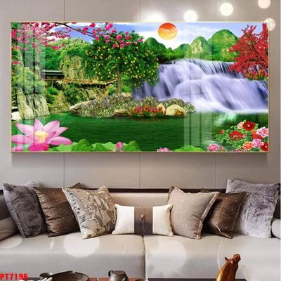 File tranh Tranh sơn thủy thác nước PT7195 (ảnh gốc) sắc nét hoàn hảo