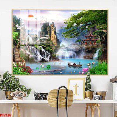 File in trần Tranh sơn thủy thác nước PT7197 (bản gốc) đại dương