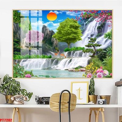 File tranh gốc PSD Tranh sơn thủy thác nước PT7202 còn nguyên layer
