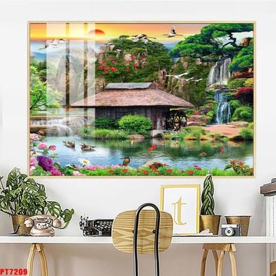 File gốc Tranh sơn thủy thác nước PT7209 (phiên bản chuẩn) để in ấn