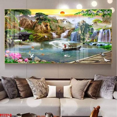 File gốc Tranh sơn thủy thác nước PT7210 (in mica) làm quà tặng