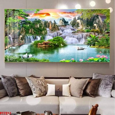 File ảnh Tranh sơn thủy thác nước PT7211 (gốc) in decal dán tường