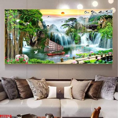 File gốc Tranh sơn thủy thác nước PT7215 (in tráng gương) ốp tường