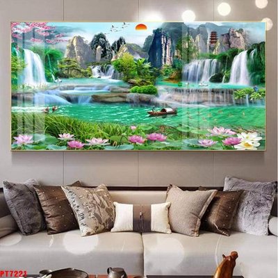 Download file ảnh gốc Tranh sơn thủy thác nước PT7221 để in ấn