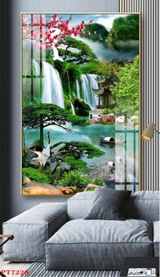 File in trần Tranh sơn thủy thác nước PT7228 (file gốc) hoa văn 3D