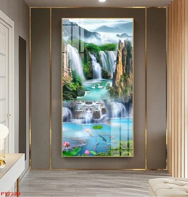 File gốc Tranh sơn thủy thác nước PT7229 (in tráng gương) hiện đại