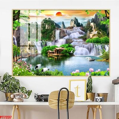 Chi tiết file gốc Tranh sơn thủy thác nước PT7237 (cho in tráng gương)