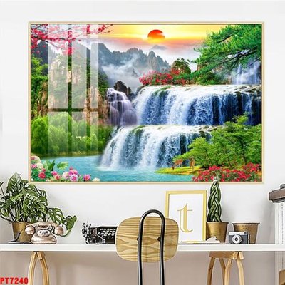 File tranh Tranh sơn thủy thác nước PT7240 (gốc) chủ đề con người