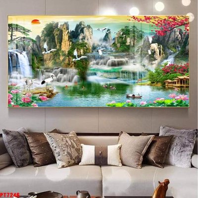 File ảnh Tranh sơn thủy thác nước PT7246 (gốc) in backdrop sự kiện